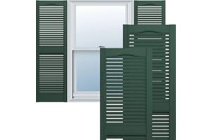 Mid America 00011248122 Standard Size Cathedral Top Center Mullion, Open Louver Shutter (Per Pair), 12"W x 48"H, Midnight Green