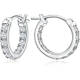 Yellow Gold Plated/925 Sterling Silver Sparkle Cubic Zirconia Hoop Earrings for Women fit Sensitive Ears 14mm/20mm/26mm Huggie/Medium/Large Hoops(with Gift Box)