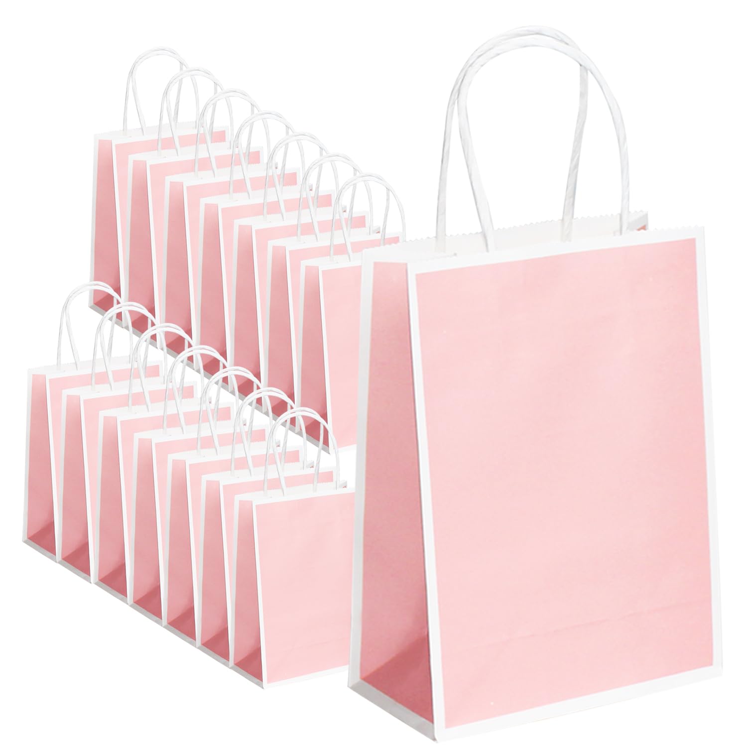 TACHIO 30 Pcs Gift Bags - Party Bags with Handles for Kid Parties, Birthday, Wedding - 5.9 x 3.15 x 8.26 inches (Pink)
