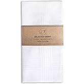 Selected Hanky Men's Handkerchiefs,100% Soft Cotton,White Classic Hankie Pack of 12