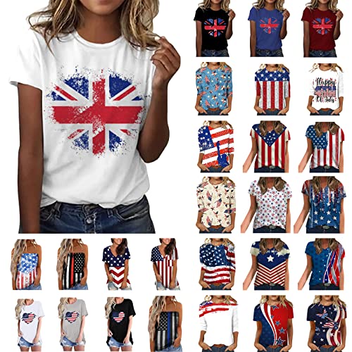 4th of July Shirts for Women, American Flag Patriotic Graphic Tees Shirts Summer Casaul Short Sleeve Crewneck Blouses