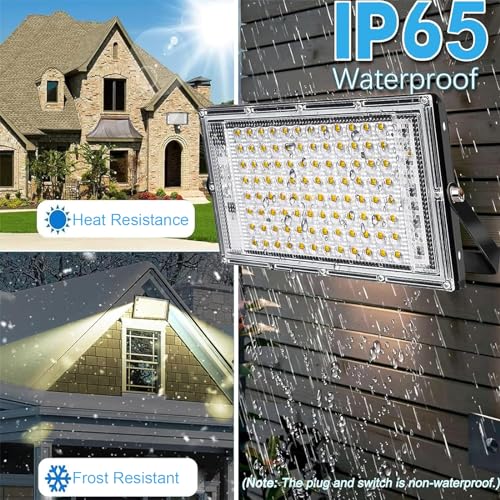 CREATESTAR 100 W LED Outdoor Floodlight, 2 Piece Outdoor LED Spotlight, 10000LM Super Bright 3000K Warm White, IP65 Waterproof Security Lighting for Yard, Garden, Garage