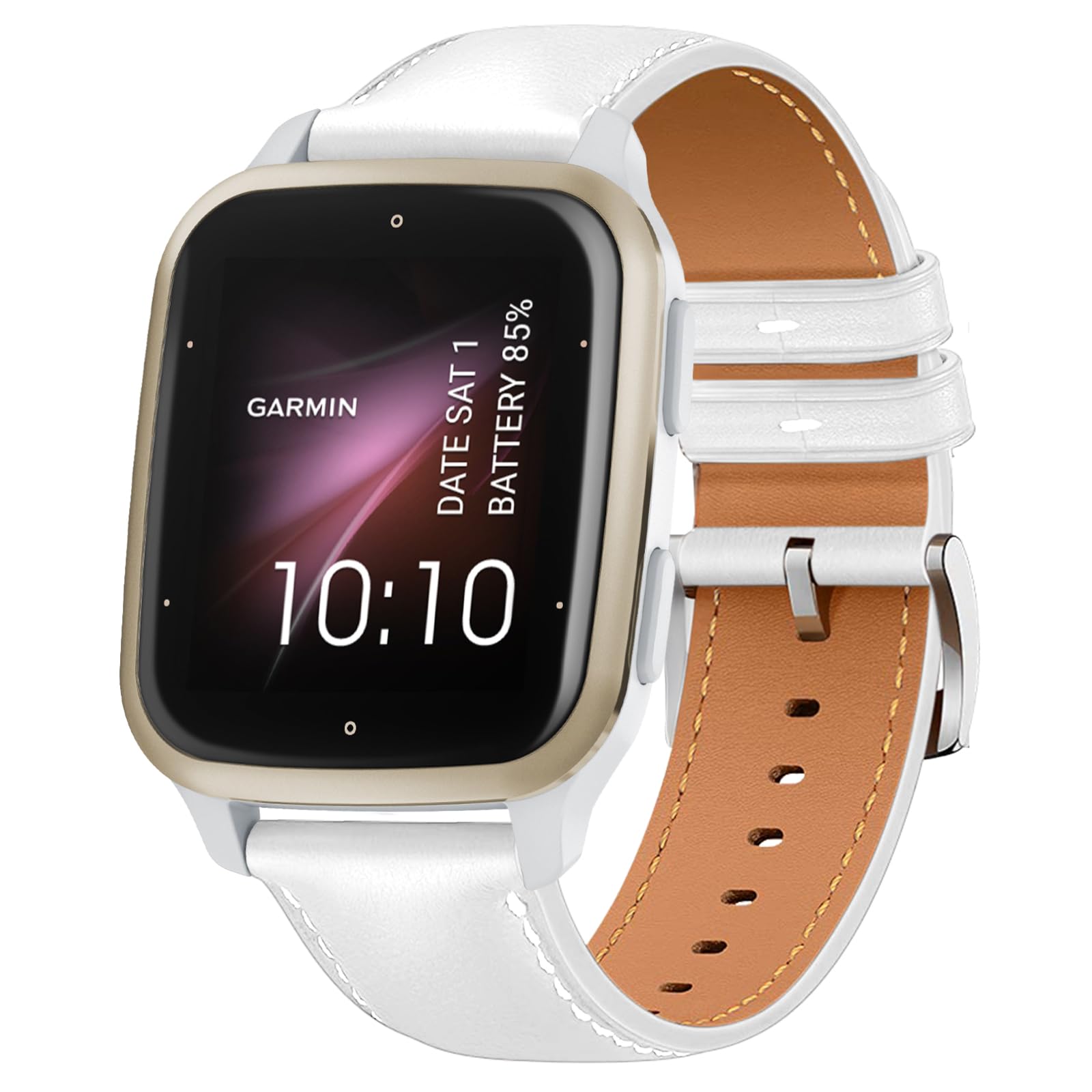 20mm Leather Watch Strap for Garmin Approach J1/Forerunner 570 42mm/Vivoactive 6/5/Venu Sq 2/Sq 2 Music, Women Man Wristband Quick Release Wristband for Garmin Forerunner 165 - White
