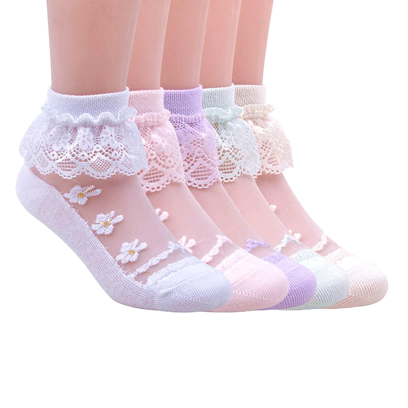 Photo 1 of Hopply 5Pairs of Ruffle Pageant Frilly Socks for Toddler Girls Baby White Lace Ankle Dress Socks Summer Mesh Women Sock