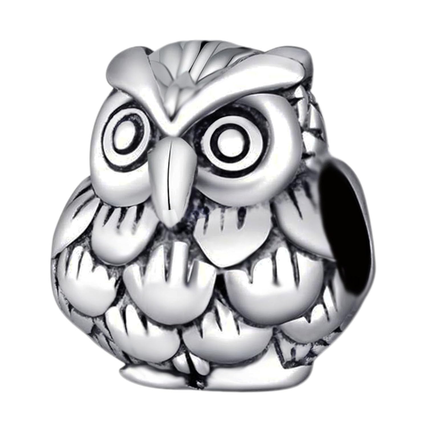 925 Sterling Silver Owl Charm Lucky Animal Charm Bird Charm Pet Charm for Pandora Charm Bracelet (A)