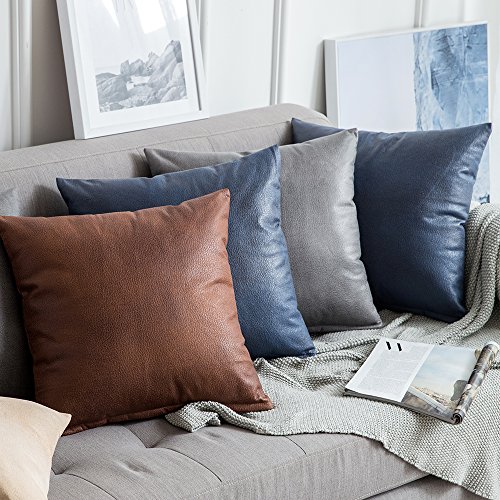 MIULEE Pack of 2 Decorative Faux Leather Modern Pillow Covers Square