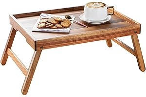 Acacia Wood Bed Tray Lap Table with Foldable Legs, Breakfast Tray for Sofa, Bed, Eating, Working, Used As Laptop Desk Snack T