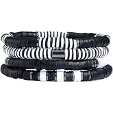 GOOJIDS Surfer Heishi Clay Bead Bracelets for Women Bohemian Stackable Gold Plated Beaded Stretch Bracelets Elastic Layering Friendship Bracelets Set Boho Jewelry