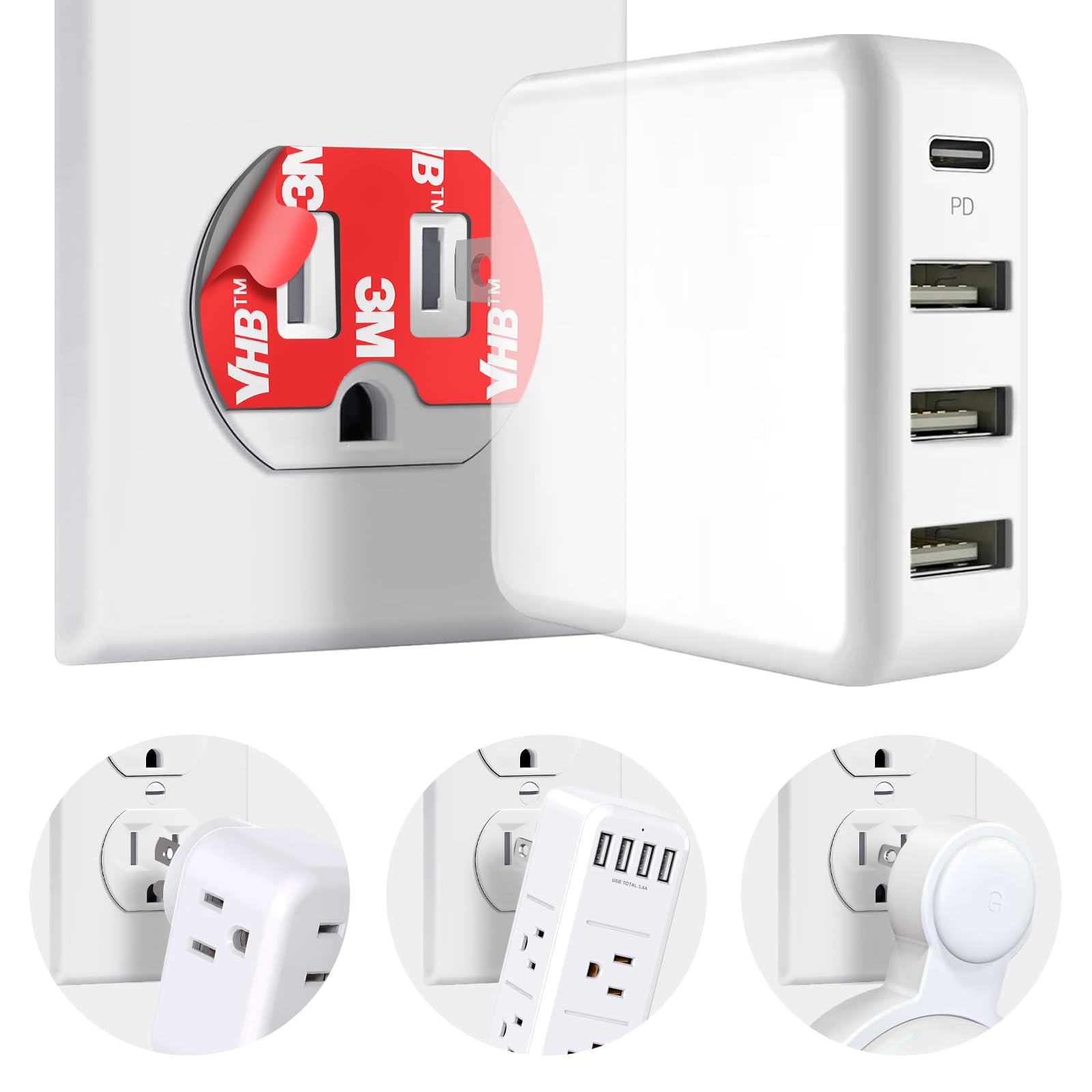 pop-tech Adhesive Stickers for Loose Outlet Plug: 12 Pcs Double Sided Tape Fix Fall Out Wall Socket - 3M Sticky for Smart Home Speaker Mount Holder WiFi Extender Electrical Multi-Outlets Power Adapter
