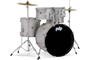 Pacific Drums Center Stage Complete Drumkit, 5 Drum Set, Diamond White Sparkle, 7x10, 8x12, 14x16 Floor, 16x22 Kick, 5x14 Snare (PDCE2215KTDW)