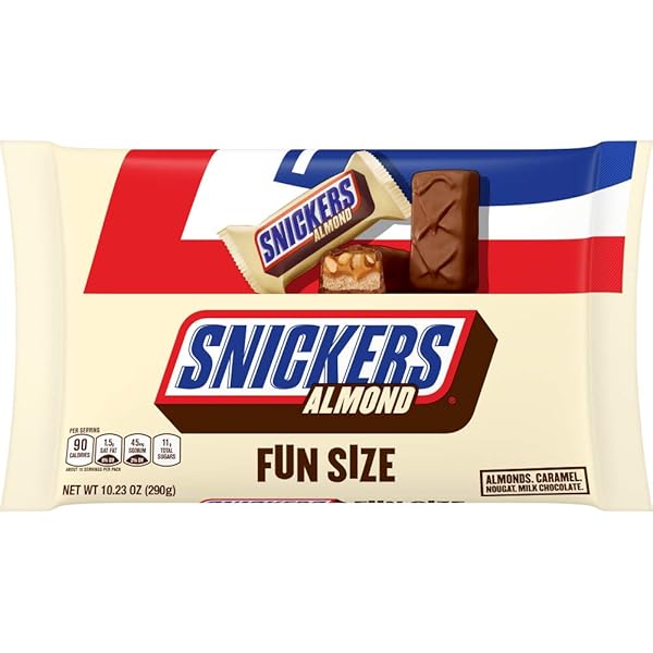 SNICKERS ALMOND FUN SIZE HALLOWEEN CHOCOLATE BARS INDIVIDUALLY WRAPPED, 10.23 OZ