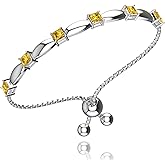 Belinda Jewelz Fine Bracelet Tennis Style Pull String Birthstone Jewelry Gift for Women 925 Sterling Silver Square Sparkling Bolo Gemstone Jewelry Adjustable Bracelets