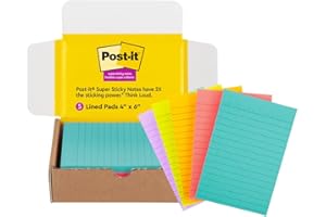 Post-it Super Sticky Lined Notes, 5 Sticky Note Pads, 4x6 in, 2X The Sticking Power, School Supplies, Office Products, Sticky