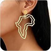 African Map Earrings Black Women Gold African Continent Map Drop Dangle Earrings Black History Exaggerated Hollow Africa Earrings Juneteenth Ethnic Accessories
