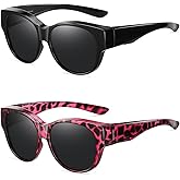 Wzerry Fit Over Sunglasses for Women, Polarized Over-Glasses Round Cat-Eye Shades with UV400 Protection