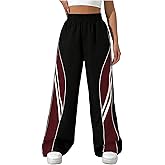 Floerns Women's Y2k Elastic Waist Pants Colorblock Wide Leg Baggy Streetwear Track Pants