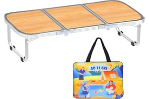 AO LI GEI Folding Camping Table Small with Storage Bag,Adjustable Height Portable Picnic Table,Upgraded Thickening Lightweight Outdoor Table Aluminum Legs (Brown:15.7"x35.4", Height:10.6")