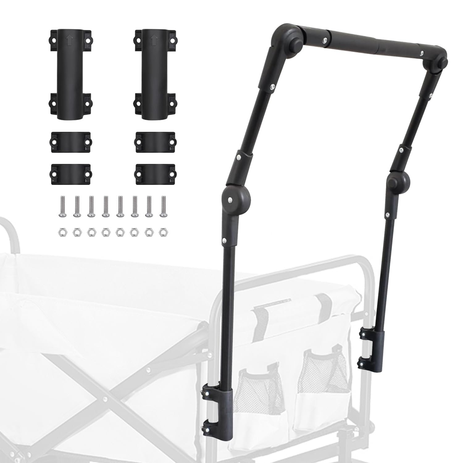 Folding Wagon Push Handle,Holiday Cart Camping Transport Truck with Adjustable Handle Large Capacity Brake All-Terrain Multifunction Cart for Outdoor Shopping Picnic Beach Garden