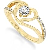 LUSTRE AND LIGHT Natural Gemstone Heart Promise Rings with Moissanite for Women in 925 Silver/18K Yellow/Rose Gold Vermeil, Birthstone Jewelry Gifts for Her Birthday, Wedding Anniversary, Christmas