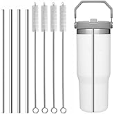 Metal Replacement Straw Fit for Stanley Iceflow 30oz,Reusable Stainless Steel Drinking Straw with 4Pcs Straw Cleaner Brush Compatible with Stanley IceFlow Flip 30oz Tumbler