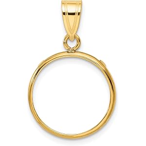 Jewelry Stores Network American Eagle Coin Bezel Pendant in 10 Karat Yellow Gold, Prong Set Plain Polished Frame, Fits 1/10 o
