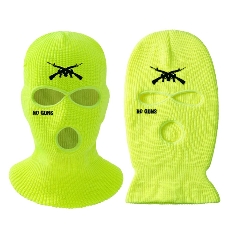 FCHMY 2022 3 Holes Balaclava Knitted Letter Embroidered Face Cover Warm Ski Face Protection for Men Women Outdoor Cycling Skiing Running, Fluorescent yellow