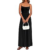 PRETTYGARDEN Womens Spaghetti Strap Maxi Dresses Sleeveless Summer Dress Long Casual Knit Flowy Beach Sundresses with Pockets