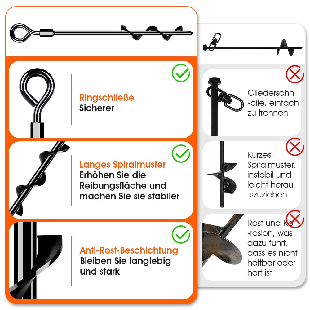 Bodenanker Erdanker, Bodenanker Trampolin Zum Eindrehen, 4er Set Heavy Duty Trampolin Anchor für Zelte, Schaukelgestell, Vordächer, Camping, Widerstehen Starkem Wind Rostfrei 4