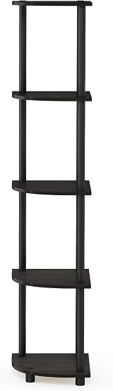 Furinno TURN-N-TUBE Corner Shelf 5-Tier Espresso Open Storage view 8