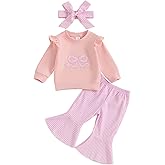 fhutpw Infant Baby Girl Fall Clothes Toddler Winter Outfits Ruffle Sleeve Sweatshirts Plaid Bell Bottom Pants Headband Set