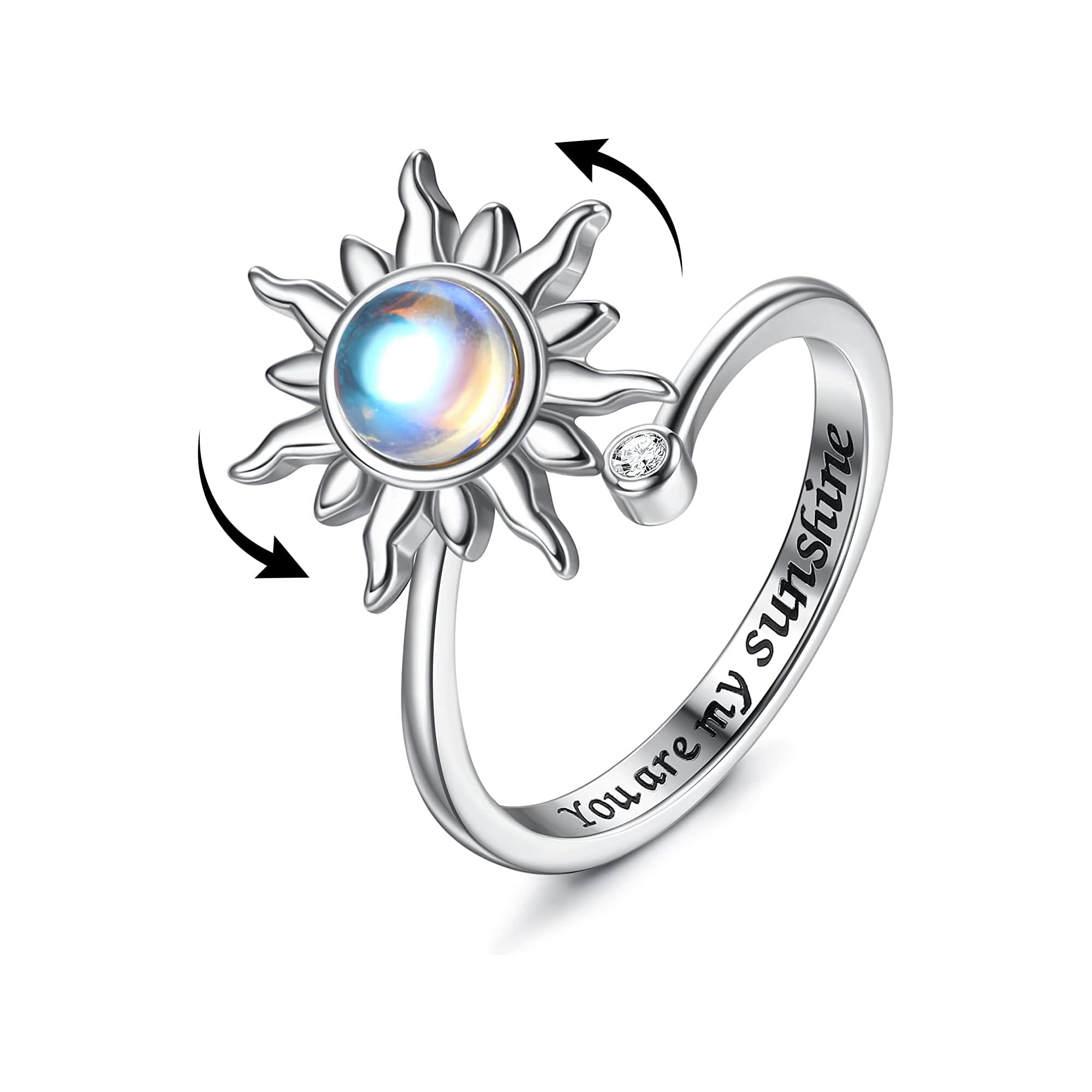 MILACOLATO Fidget Ring for Women Kids Girls Anxiety Rings Open Adjustable Silver Sunflower Opal Moonstone Star Moon Snow Lotus Spinner Mood Rings Knuckle Rings Jewellery
