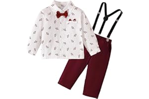 TENTIDE Baby Boys Formal Suit Set Short Sleeve with Bowtie Suspender Shorts Pants Outfits Clothes 0-24Months