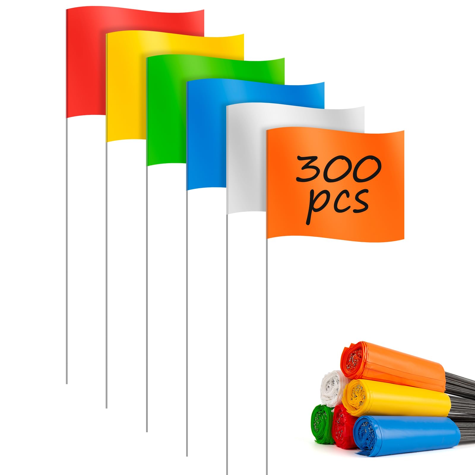 Photo 1 of 300 Pack Marking Flags for Lawn, IKAYAS 4 * 5 Inch PVC on 15 inch Steel Wire, for Lawn, Yard, Garden, 6Colors