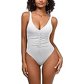 fatty tiger One Piece Swimsuit for Women Sexy V Neck Ruched Push Up Tummy Control Bathing Suit