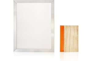 Worown 8 x 10 Inch Aluminum Silk Screen Printing Frame with 110 White Mesh, and Including 4 x 6 Inch Wooden Screen Printing Squeegee