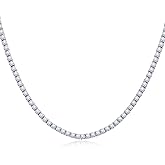MOFEIJEW Tennis Necklace 18K White/Yellow Gold Plated 5A 3.0mm Round Cubic Zirconia Cut Faux Diamond Chain for Women and Men 4 Prong Jewelry