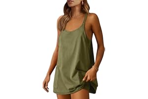 Caracilia Womens Summer Mini Dress 2024 Casual Sleeveless Built in Shapewear Sundress Trendy Short Tennis Athletic Outfits