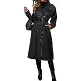loveimgs Women Vintage Double Breasted Mid Long Denim Jacket Jean Trench Coat Duster Blazer Jacket Windbreaker Belt