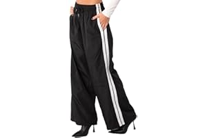 UAURORAO Women Y2k Track Pants Baggy Striped Joggers Sweatpants Elastic Waist Color Block Parachute Pants with Pockets