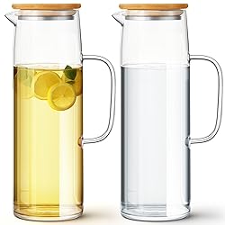 Hsei 2 Sets Glass Pitcher with Lid, 50 oz / 1500 ml