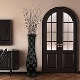 POPGRAT Tall Black Floor Vase 30 inches, Handmade Large Ceramic Vases for Home Decor Living Room, Wave Pattern Decorative Vases Wide Mouth Opening Corner Vase for Pampas Grass, Hallway