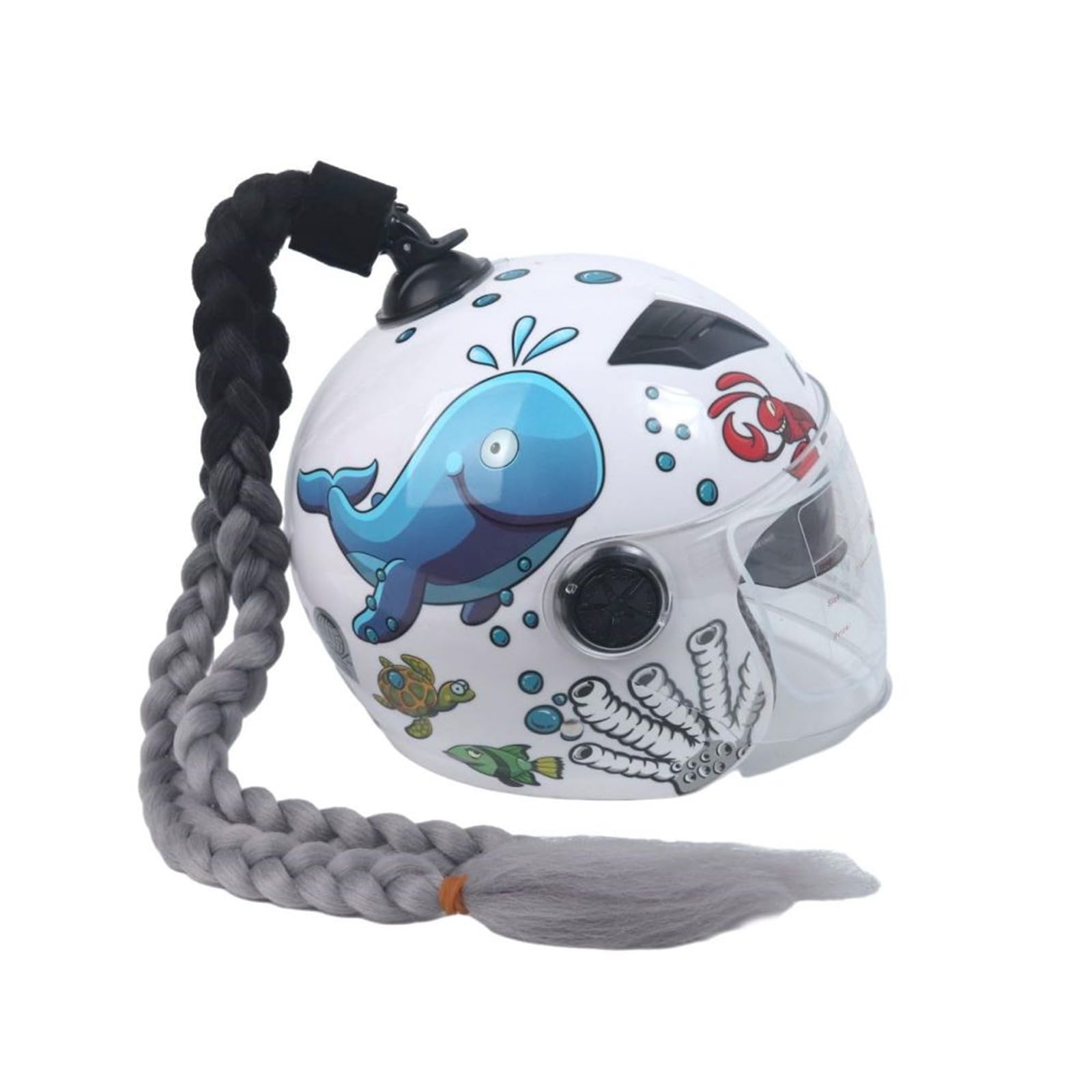 Helmet Ponytail Dual Pigtails Twist Braids Hair with Sucker Bow for Motorcycle Bike Motorbike Motocross Off Road Bicycle Cycling Bikers Riders Skateboarding Scooter Costume Cosplay (Black Grey)
