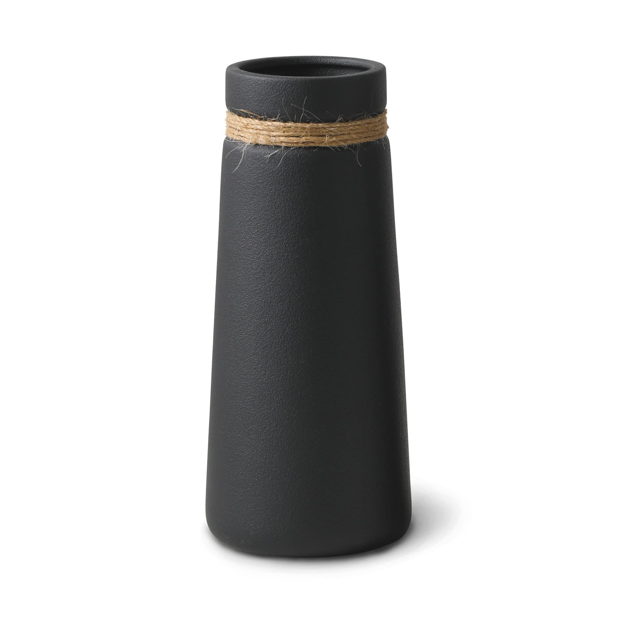 Flature Ceramic Vase for Pampas Grass and Boho Decoration, Large Bouquet Vase, 25cm High, Matte Black for Flowers and Home/Dried Flowers, Office (Size L)