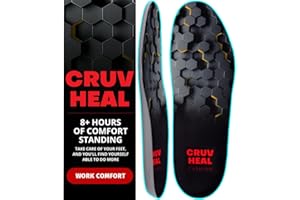 CRUVHEAL (New) Work Comfort Orthotic Insoles - Anti Fatigue Shoe Insert Men Women - Low Arch Support - Shock Absorption - Foot Pain Relief - Work Boot Insoles (Black Hexagons, L)