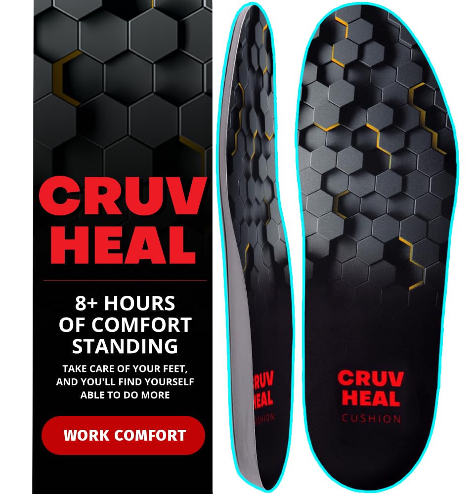 Photo 1 of (New) Work Comfort Orthotic Insoles - Anti Fatigue Shoe Insert Men Women - Low Arch Support - Shock Absorption - Foot Pain Relief - Work Boot Insoles (Black Hexagons, L)
