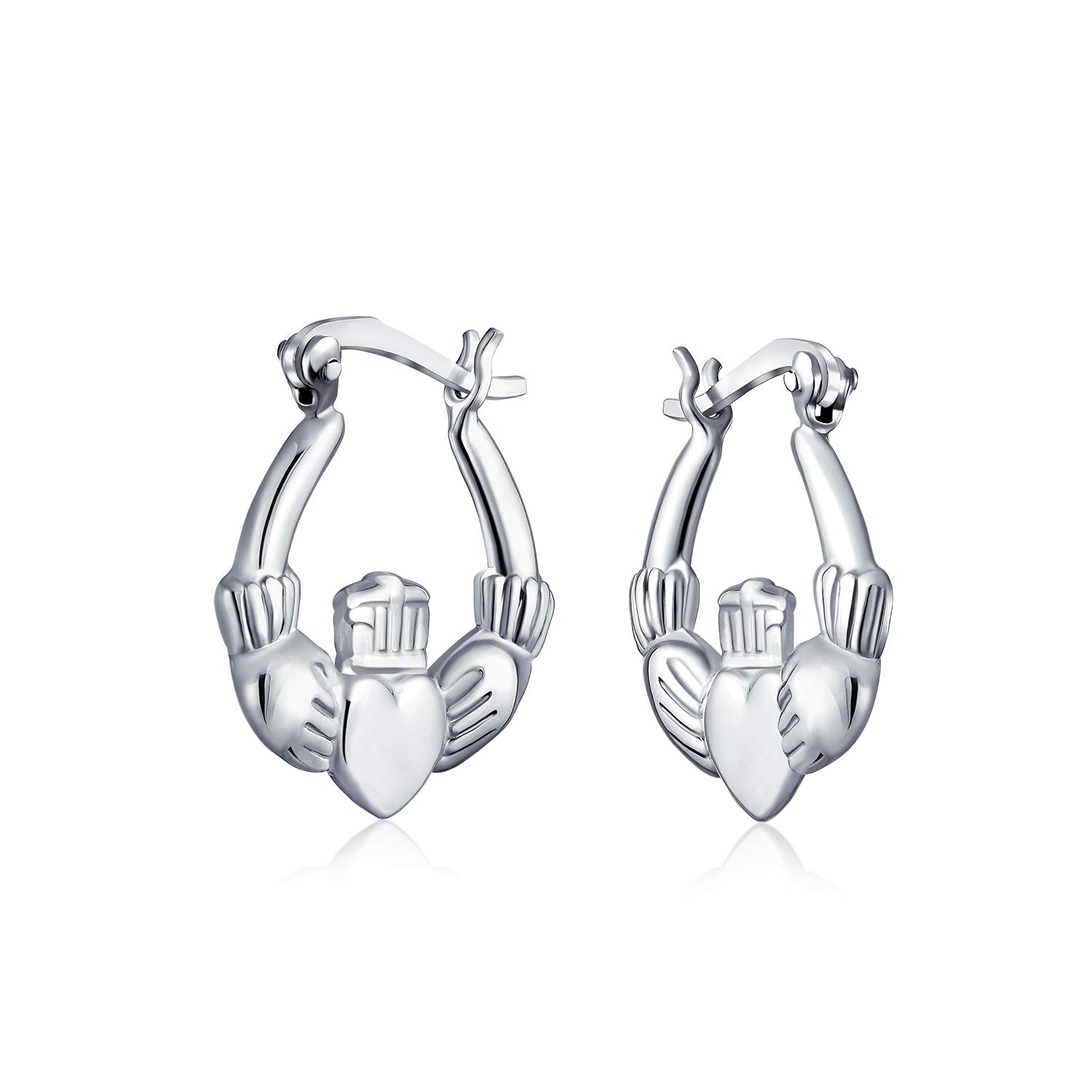 BFF Love Lightweight Heart Celtic Irish Friendship Claddagh Hoop Earrings For Women Teen .925 Sterling Silver .55 Inch Diameter