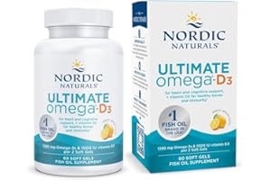 Nordic Naturals Ultimate Omega-D3, Lemon Flavor - 60 Soft Gels - 1280 mg Omega-3 + 1000 IU Vitamin D3 - EPA & DHA - Promotes Brain, Heart, & Immune Health - 30 Servings
