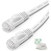 XINCA Cat6 Ethernet Cable 25 ft White Gigabit Flat Network LAN Cable with 10 pcs Cable Clips Snagless Rj45 Connectors for Computer/Modem/Router/X-Box Faster Than Cat5e/Cat5