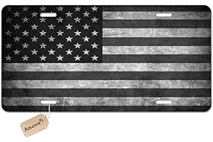 Amcove Black and Grey American Flag Vehicle License Plate Front Auto Tag for Car, Truck, RV, Trailer, 6 x 12 inches