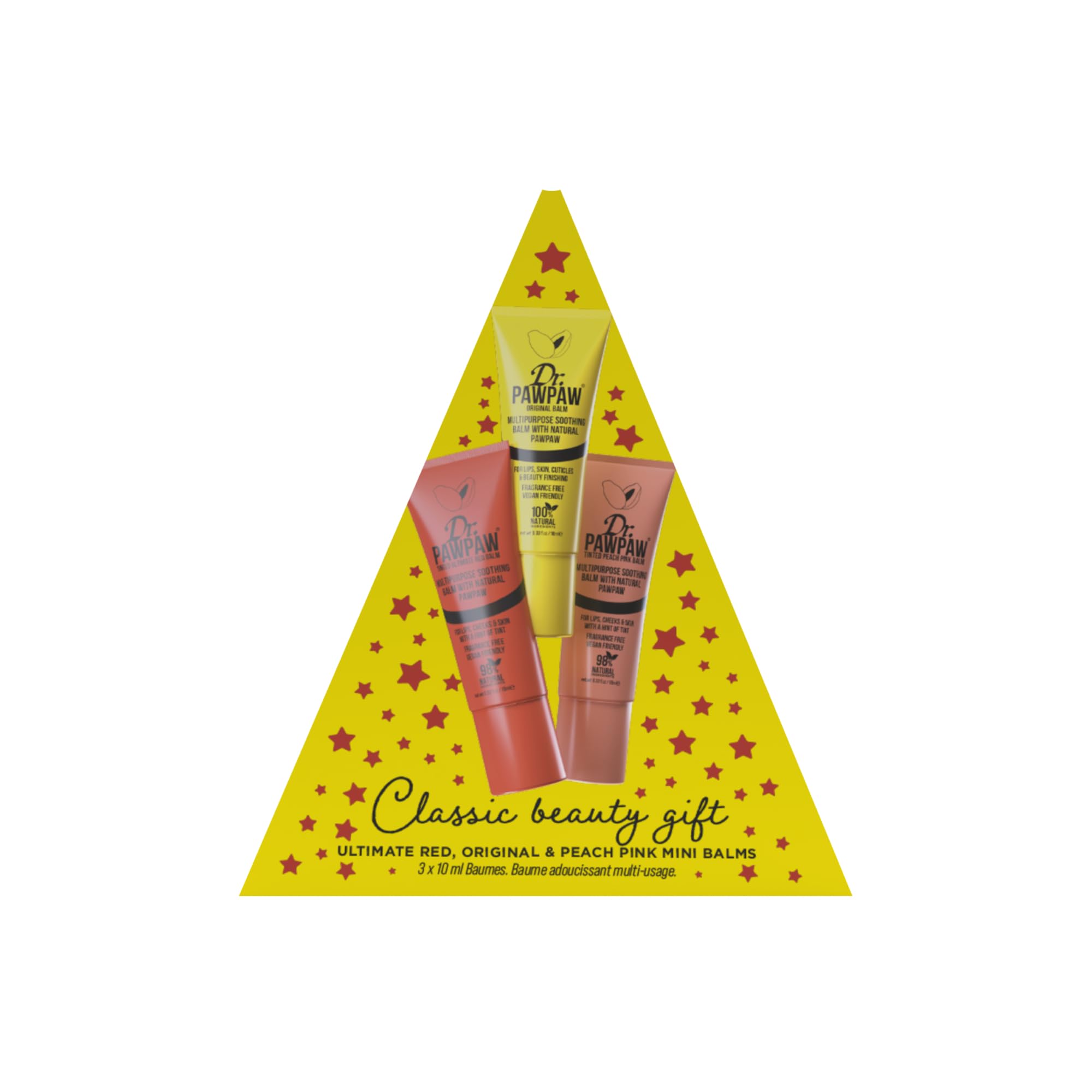 Dr. PAWPAW ORIGINAL BALM Classic Beauty Gift Lip Balm Set | 3 x 10ml balms | Original, Red & Peach Pink